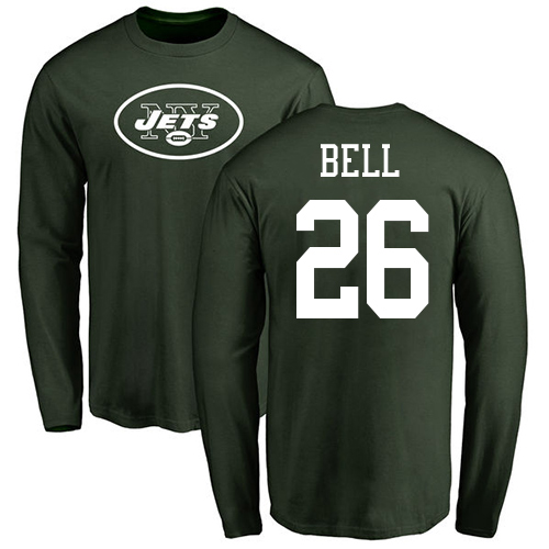 New York Jets Men Green LeVeon Bell Name and Number Logo NFL Football #26 Long Sleeve T Shirt->new york jets->NFL Jersey